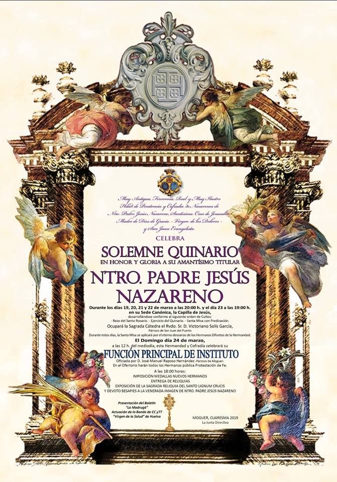 CULTOS HDAD. NTRO. PADRE JESÚS NAZARENO I SOLEMNE QUINARIO EN HONOR Y  GLORIA A NTRO. PADRE JESÚS NAZARENO - Consejo de Hermandades de Moguer